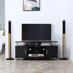 Classic Living Room TV Stand with 2 Shelves and 2 Cabinets, MDF and Stainless Steel, Black, 120x39.5x52cm