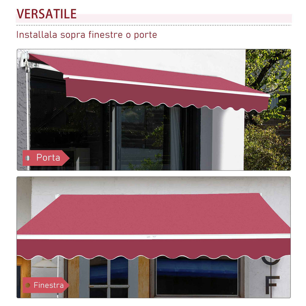 Outsunny Aluminum and Polyester Crank Roller Awning, 295x245cm, Dark Red