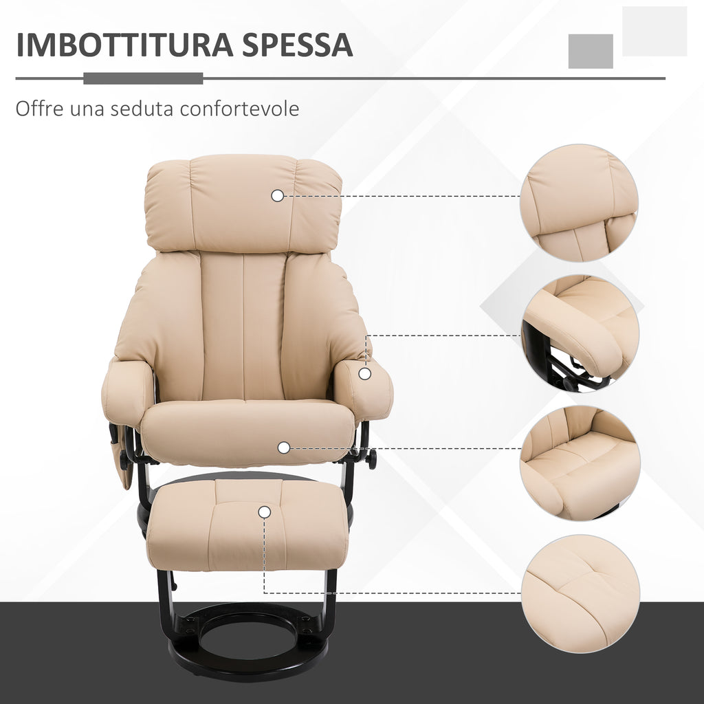 HOMCOM Reclining Massage Relaxing Chair with Footrest and Remote Control, 76x80x102 cm Cream