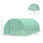 Outsunny Tunnel Greenhouse, Outdoor Vegetable Garden Greenhouse with Roll-Up Door and 8 Windows, 6x3x2 m, Steel and PE, Green