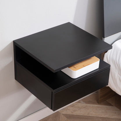 Set of 2 Floating Nightstands for Bedroom with Drawer and Top Shelf in Wood 35x32x22.5cm