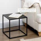 Set of 2 Square Stackable Coffee Tables for Living Room, Steel, Black