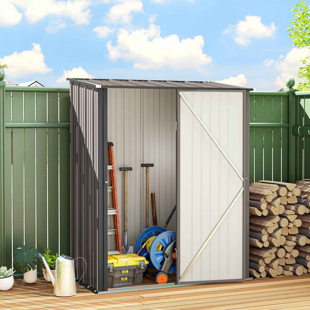 Outsunny Steel Garden Shed with Latch, 161.5 x 94.5 x 196 cm, Light Grey