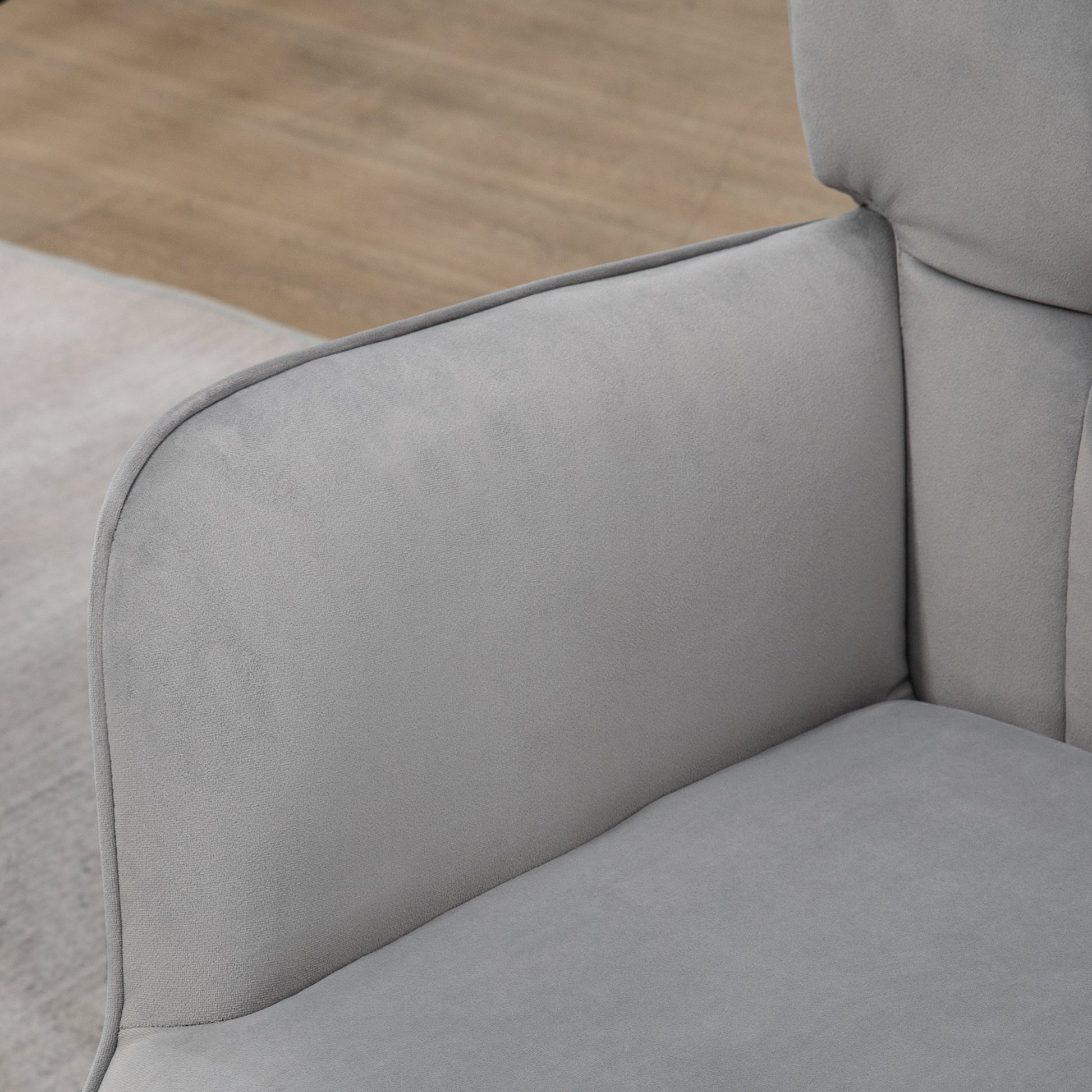 Upholstered Armchair with Armrests and Integrated Footrest in Velvet Effect Fabric Light Grey - Borgè