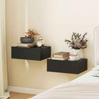 HOMCOM Set of 2 Modern Floating Bedside Tables with Wooden Drawer, 40x30x15cm, Black