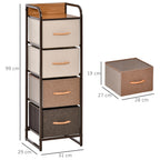 HOMCOM 4-Drawer Folding Chest of Drawers in Fabric and Wood and Metal Structure, 31x29x99 cm, Multicolor