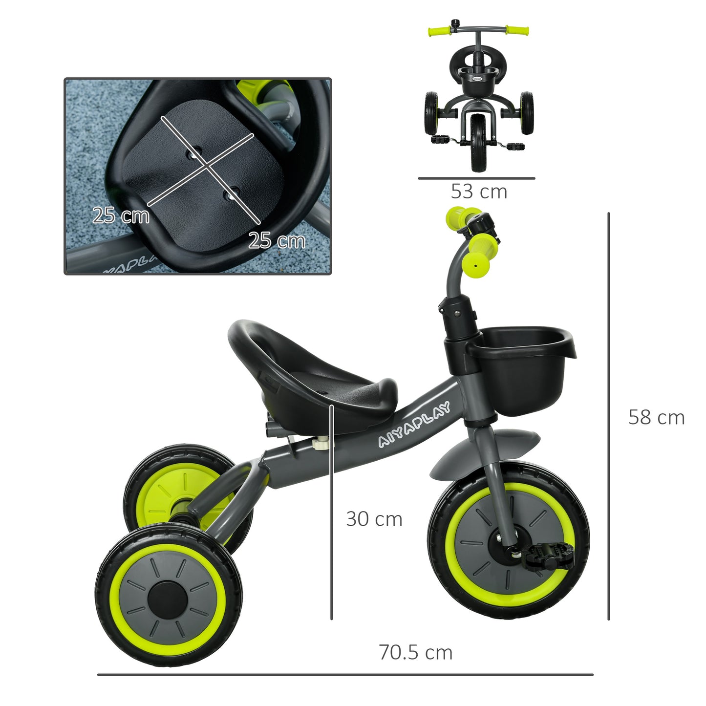 Children's Tricycle for 2-5 Years with Adjustable Seat and Bell, 70.5x50x58cm, Black