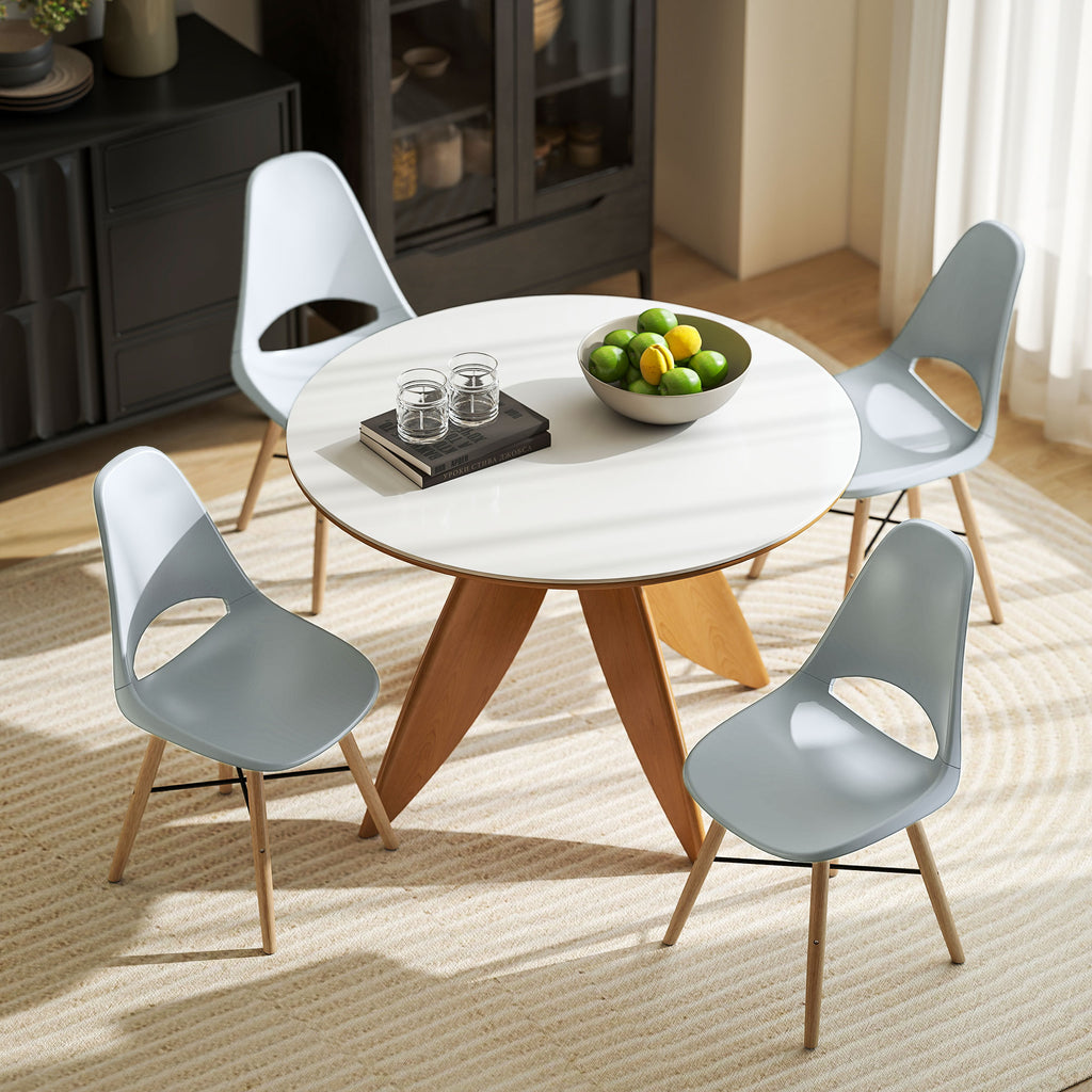 Set of 2 Nordic Style Plastic and Wood Dining Chairs with Curved Backrest, Grey