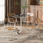 Set of 4 Space-Saving Folding Chairs for Living Room and Events, Steel and Acrylic, Orange
