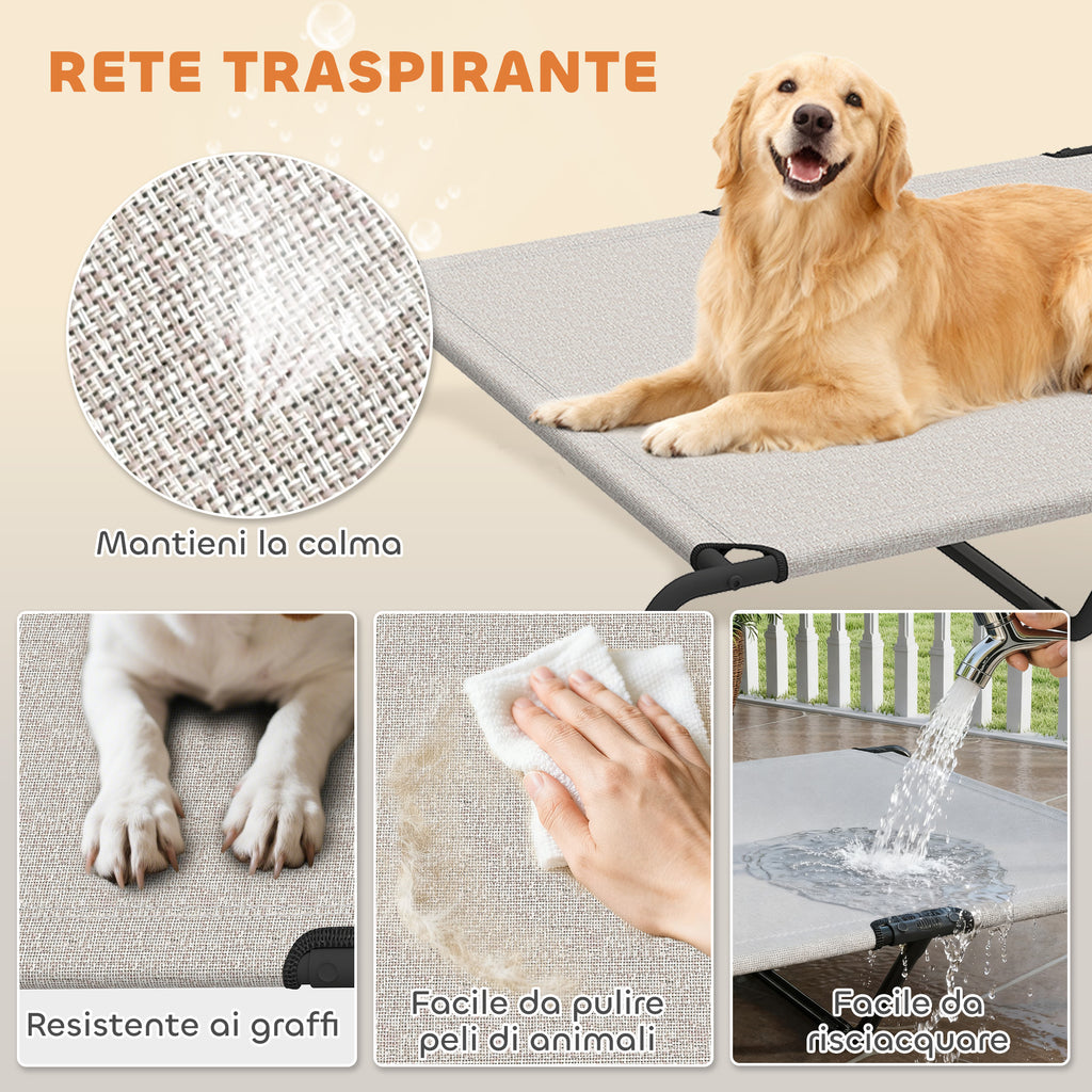 PawHut Raised Outdoor Dog Bed for Large Dogs, Made of Steel and Breathable Mesh, 152 x 94 x 23 cm, Beige