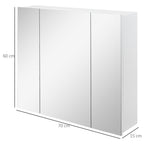 Bathroom Cabinet with 3 Mirrored Doors and Adjustable Shelves, 70x15x60cm, White - Borgè