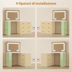 Dressing Table with Mirror and Adjustable LED Lights, 6 Drawers, 2 Shelves and Electrical Sockets, White