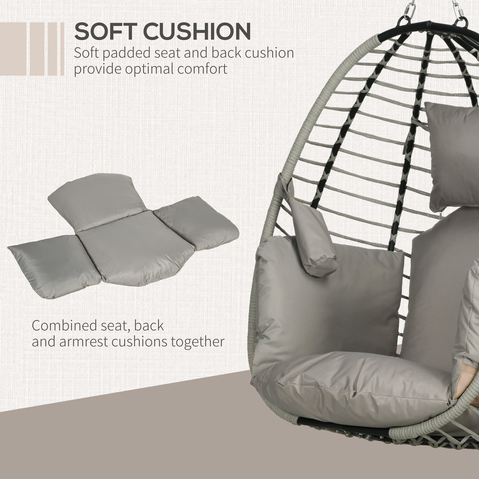 Rohan | Hanging Chair suspended with padded pillow, folding seat and steel and rope structure - Borgè