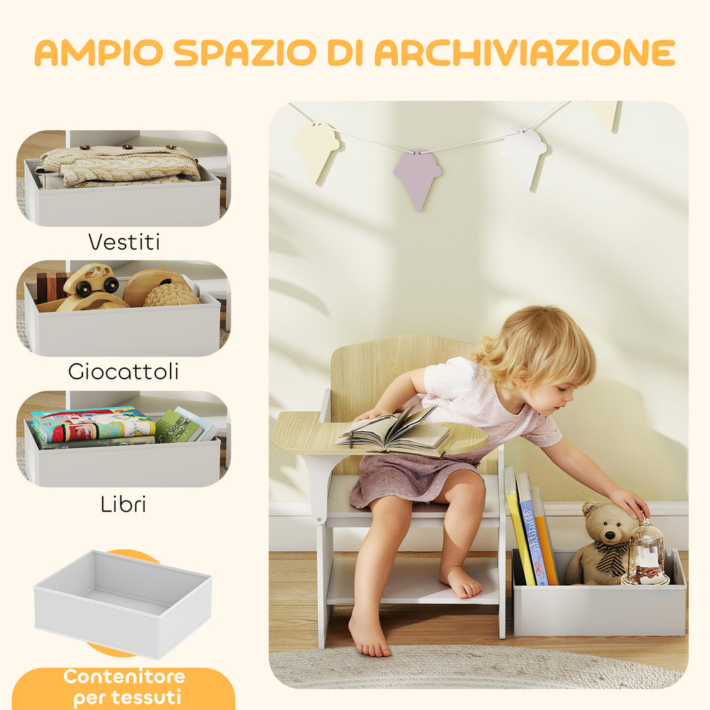 AIYAPLAY Children's Table and Chair Set for 3-5 Years Old in MDF Wood with Heart Patterns, Integrated Storage, White