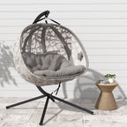 Outsunny 2-Seater Hanging Chair with 2 Pockets, 2 Cushions and Folding Basket, 126x126x176 cm
