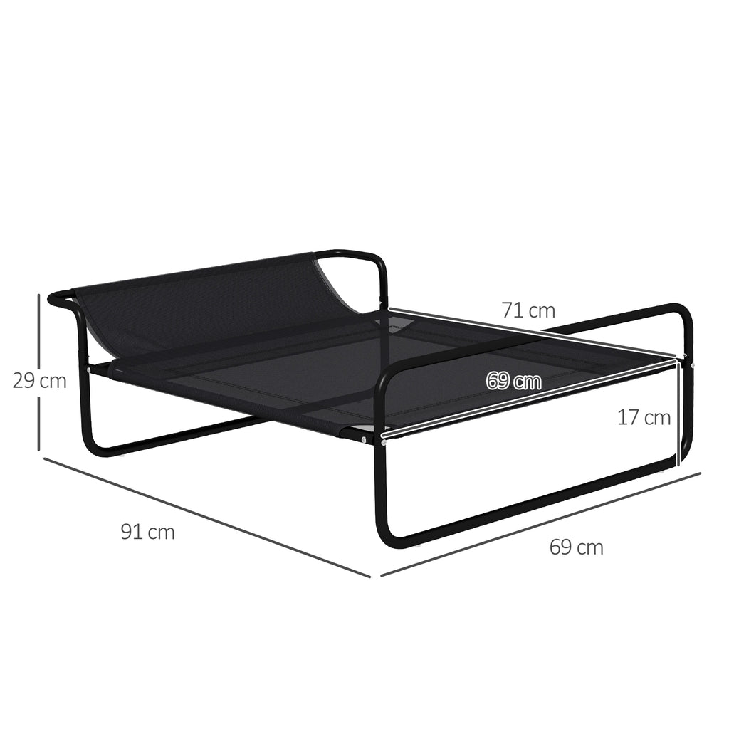 PawHut Raised Outdoor Dog Bed with Headrest for Small and Medium Dogs, 91 x 69 x 29 cm, Black