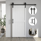 Country Style Sliding Door with Track and Handle, Wood and Steel, 183x0.6x4 cm, Black and White