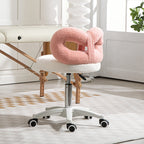 Height-Adjustable Swivel Stool with Arched Backrest, Teddy Fabric, 50x50x63-77 cm, White and Pink