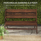 Outsunny 2-Seater Folding Garden Bench with Slatted Pine Wood, 122x63x83 cm, Carbonized