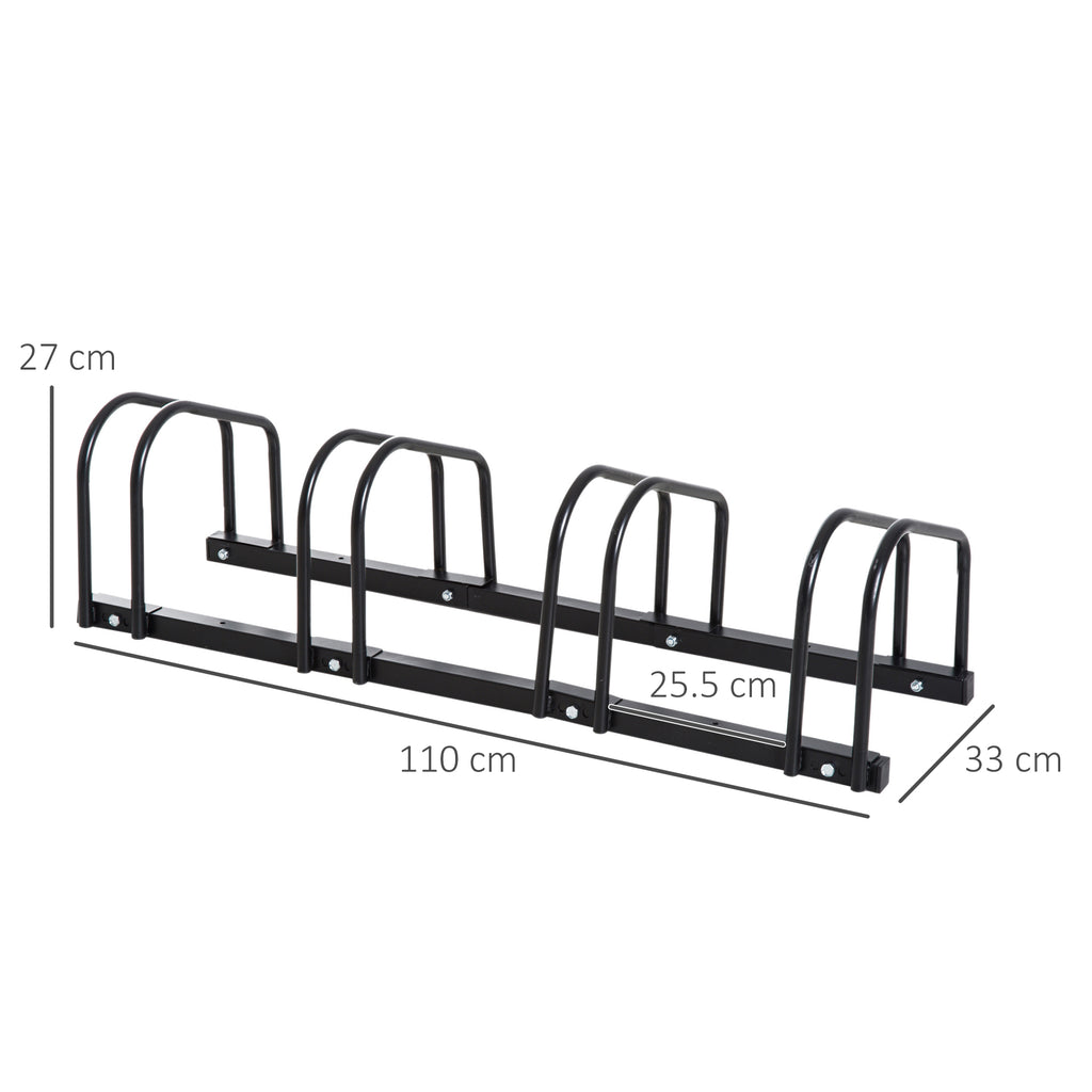 HOMCOM Bicycle Parking Rack for 4 Steel Bicycles, 110x33x27 cm, Black - Borgè