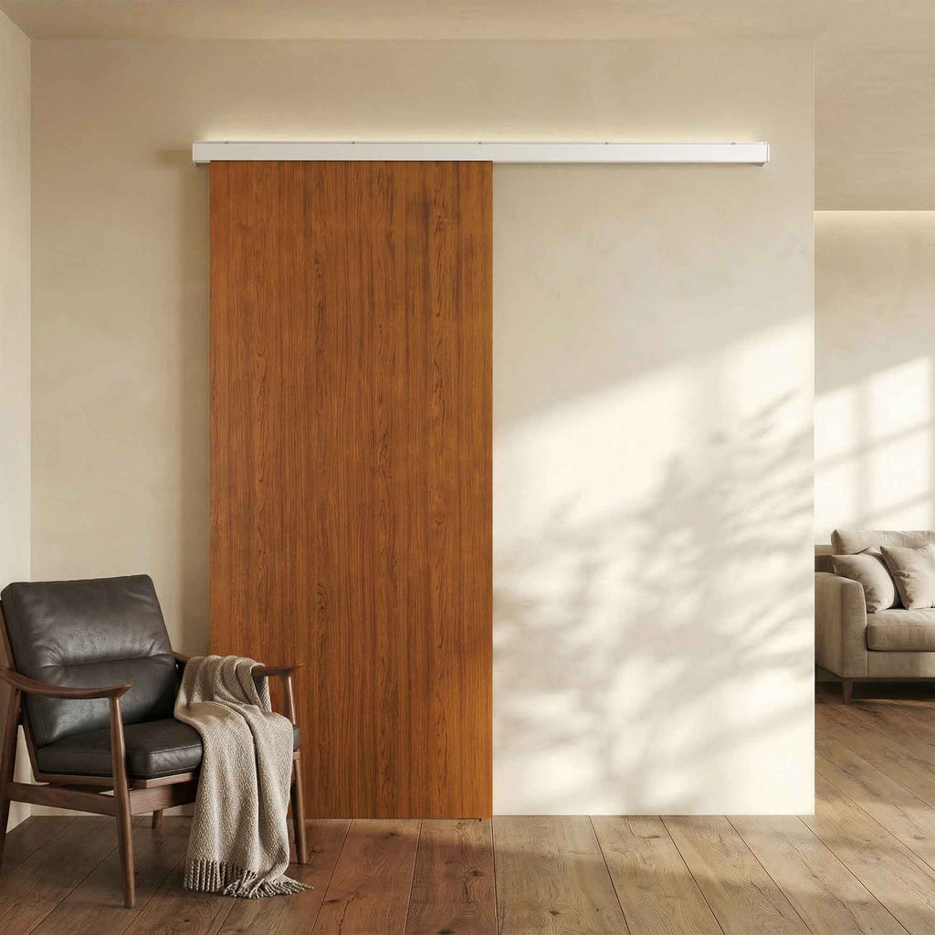 Sliding Door 90x210 cm, Wardrobe Assembly Kit, Track, Brown Wood Effect