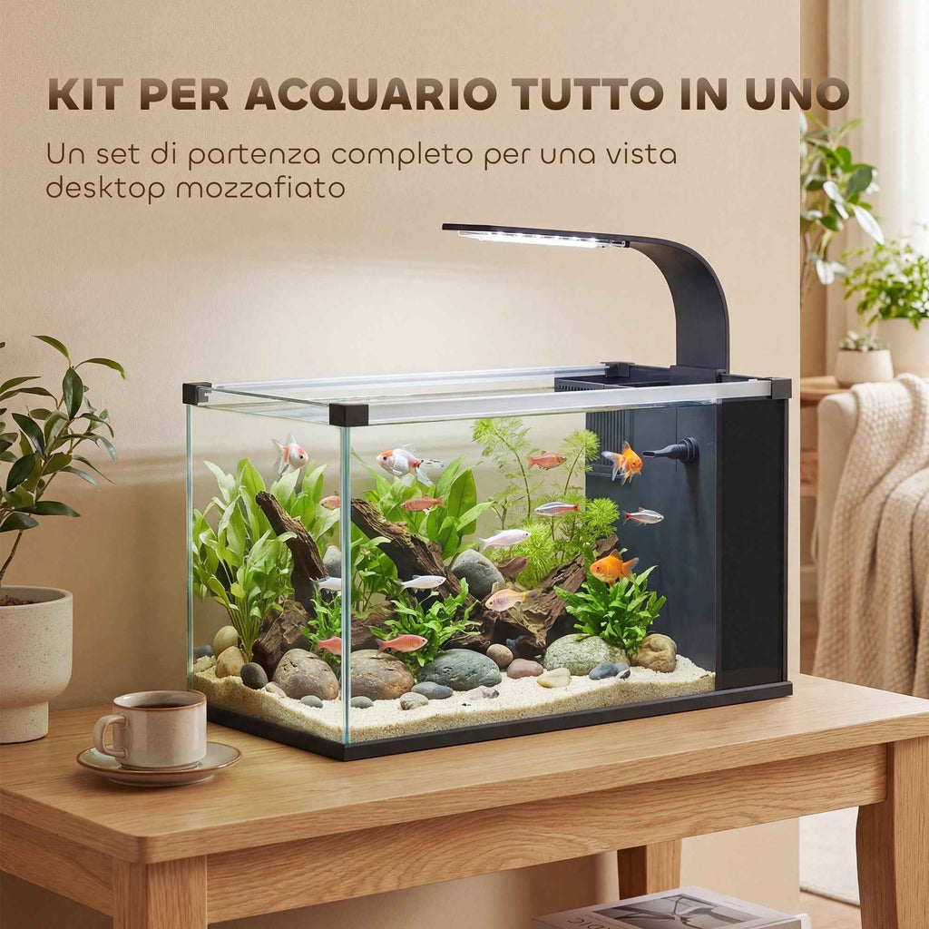 PawHut Aquarium, 24L Tempered Glass with Filter, LED Light and Water Pump