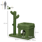 Cat Scratching Post with Bed, House and Cactus-Shaped Sisal Pole, 68x30x67cm, Green