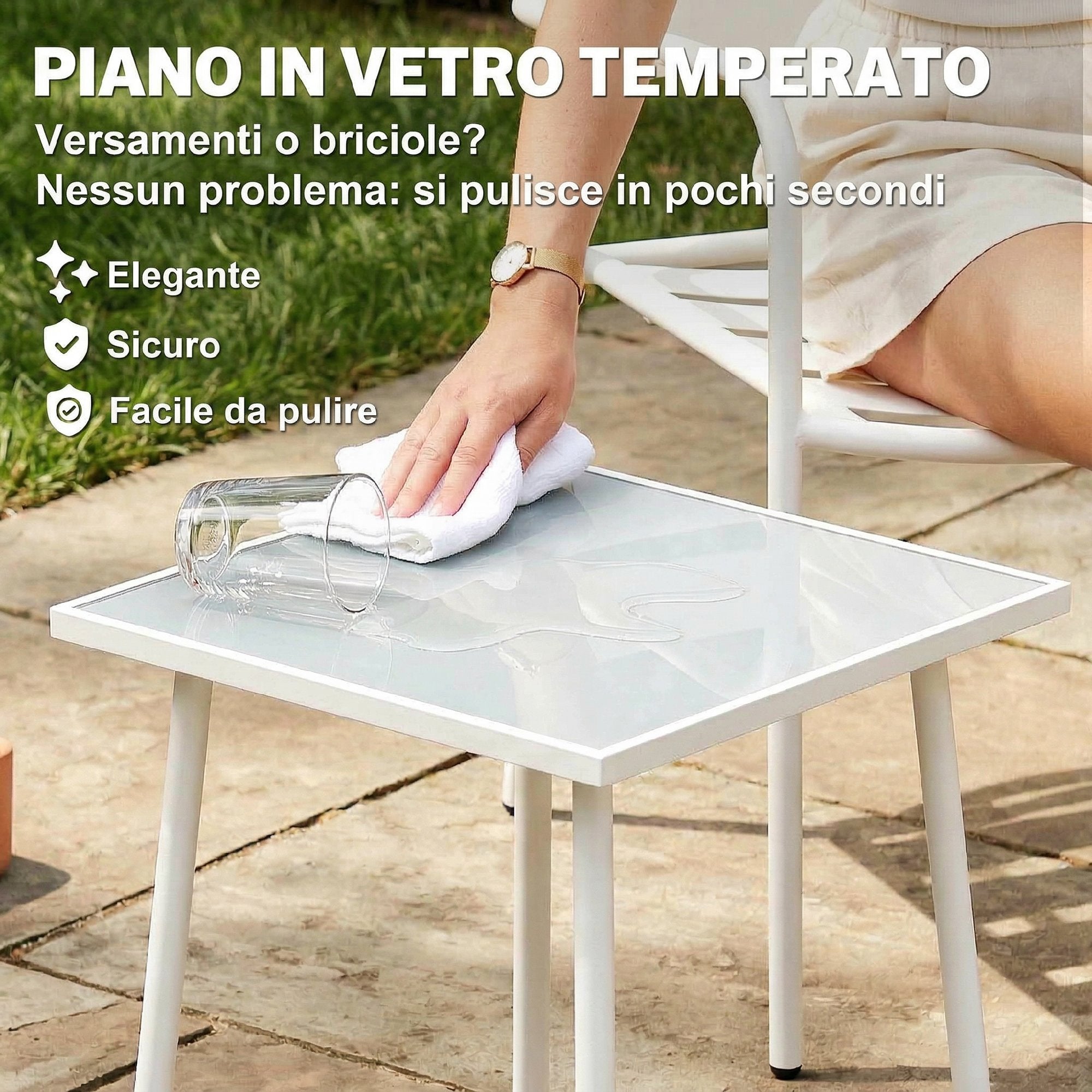 Outsunny 3-piece bistro set: glass table and 2 chairs, white outdoor furniture.