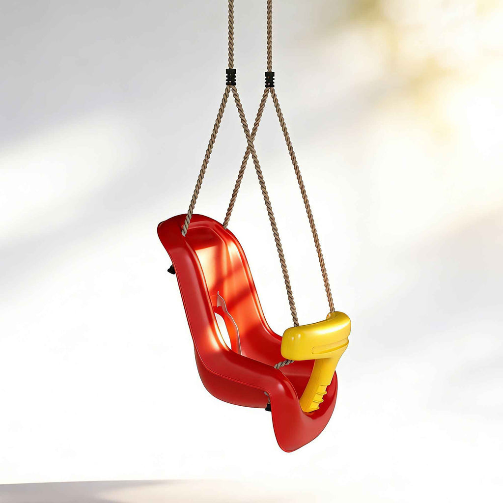 Baby Swing 9-36 Months Adjustable with Ropes and Carabiners, PE, 28x36x180 cm, Red and Yellow