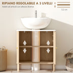 2-Door Vanity Unit with Marble Effect Shelf and Adjustable Shelf, Oak