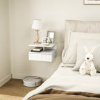 Floating Nightstand for Bedroom with Drawer and Open Shelf in Wood, 35x32x22.5 cm, White