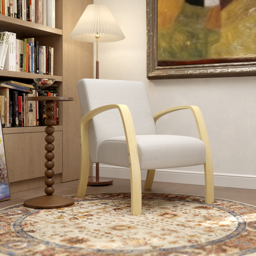 Modern Scandinavian Style Upholstered Fabric and Birch Wood Armchair, Grey