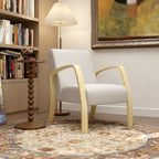 Modern Scandinavian Style Upholstered Fabric and Birch Wood Armchair, Grey