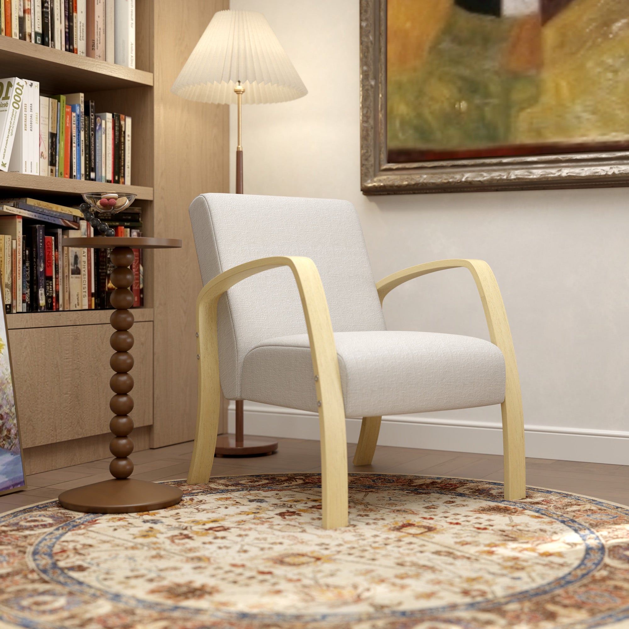 Modern Scandinavian Style Upholstered Fabric and Birch Wood Armchair, Grey