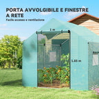 Outsunny 2x3x2 m Tunnel Greenhouse with Roller Doors and Windows and Pointed Roof, in Steel and PE, Green