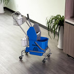 Professional Cleaning Trolley with 26L Bucket for Mop, Wringer and Mesh Baskets, Blue