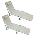 Outsunny Set of 2 Folding Sun Loungers with 4-Level Reclining Backrest, Metal and Mesh Fabric, Beige
