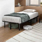 HOMCOM Industrial Bed Frame with 28 Slats and Storage Space, in Wood and Steel, 190x90x31 cm, Black and Wood