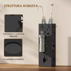 HOMCOM Modern Umbrella Stand with Drip Tray and Metal Hooks, 15.5x15.5x49 cm, Black