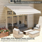 Outsunny Replacement Canopy for 3x2.5m Retractable Sun Shade Awning in Anti-UV 50+ Polyester Cream