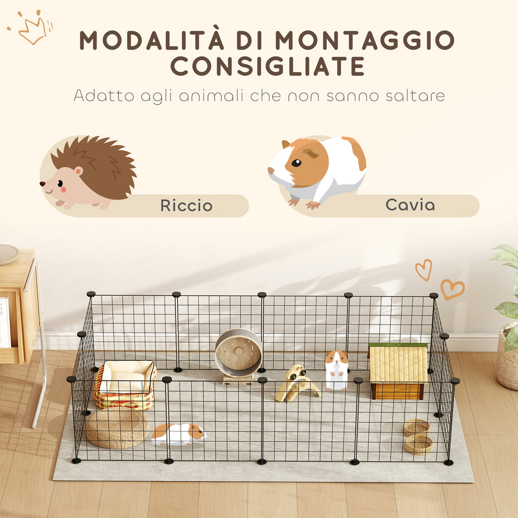 Modular Small Animal Playpen with Panels and Accessories, Indoor Metal Hedgehog Cage for Guinea Pigs and Hedgehogs, 106x73x36 cm, Black