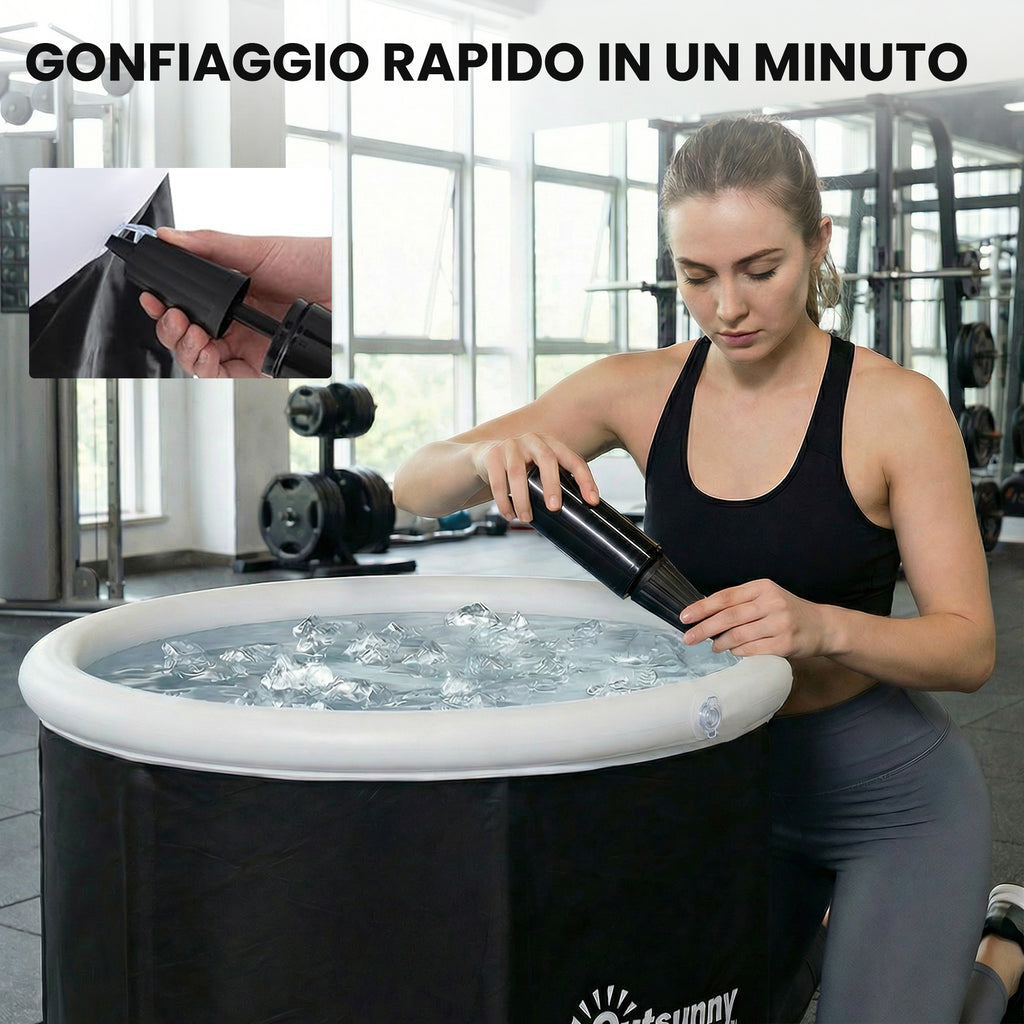 Outsunny 280L Ice Tub for Athletes with Cover and Pump, Ø78x71 cm, Black