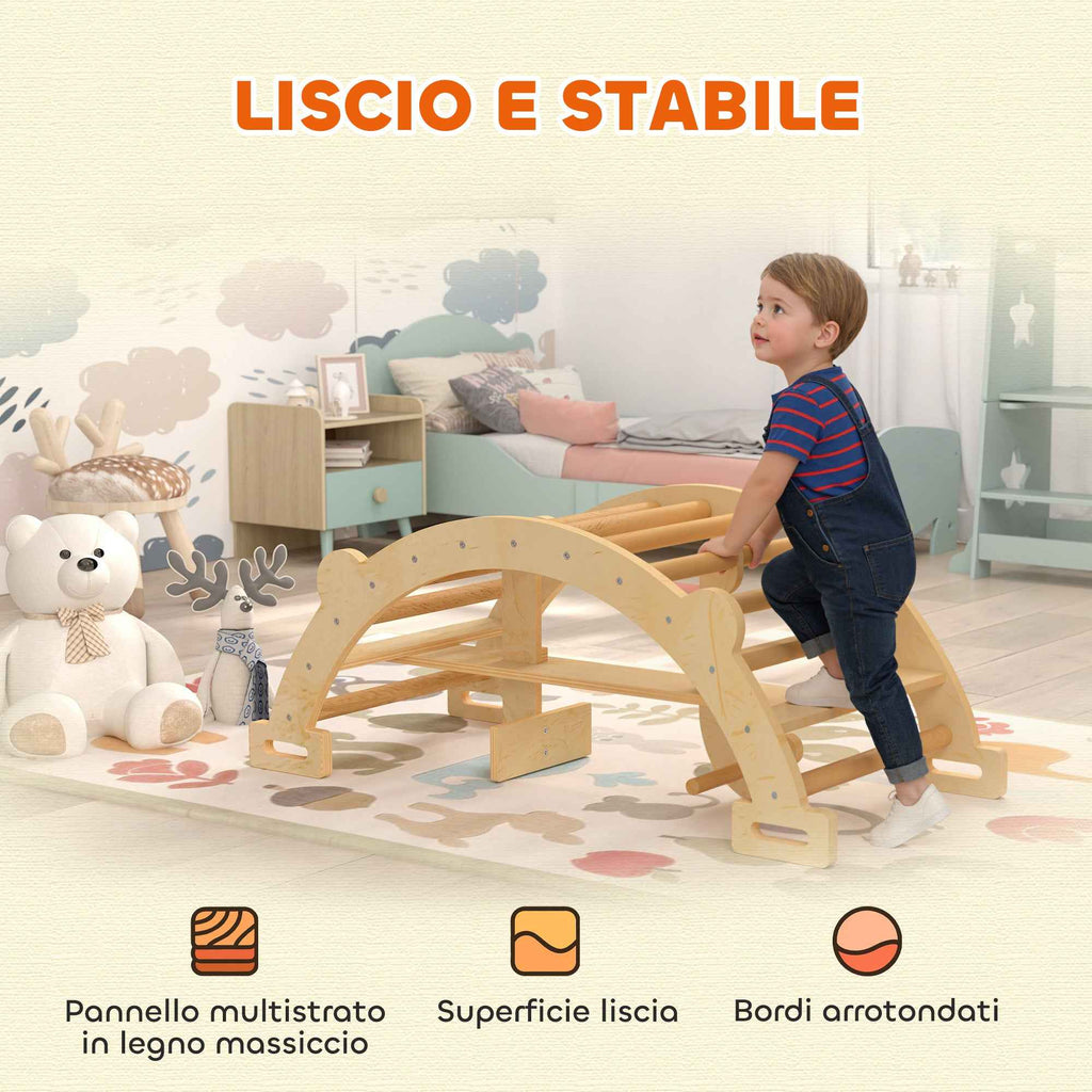 AIYAPLAY Montessori Wooden Arch for Children 2-4 Years Old Convertible into a Rocking Chair 110x52x45 cm, Wood Color