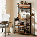 HOMCOM Kitchen Shelf with Charging Station, 5 Shelves and 10 S-Hooks, Wood and Steel, 80x40x170 cm, Brown