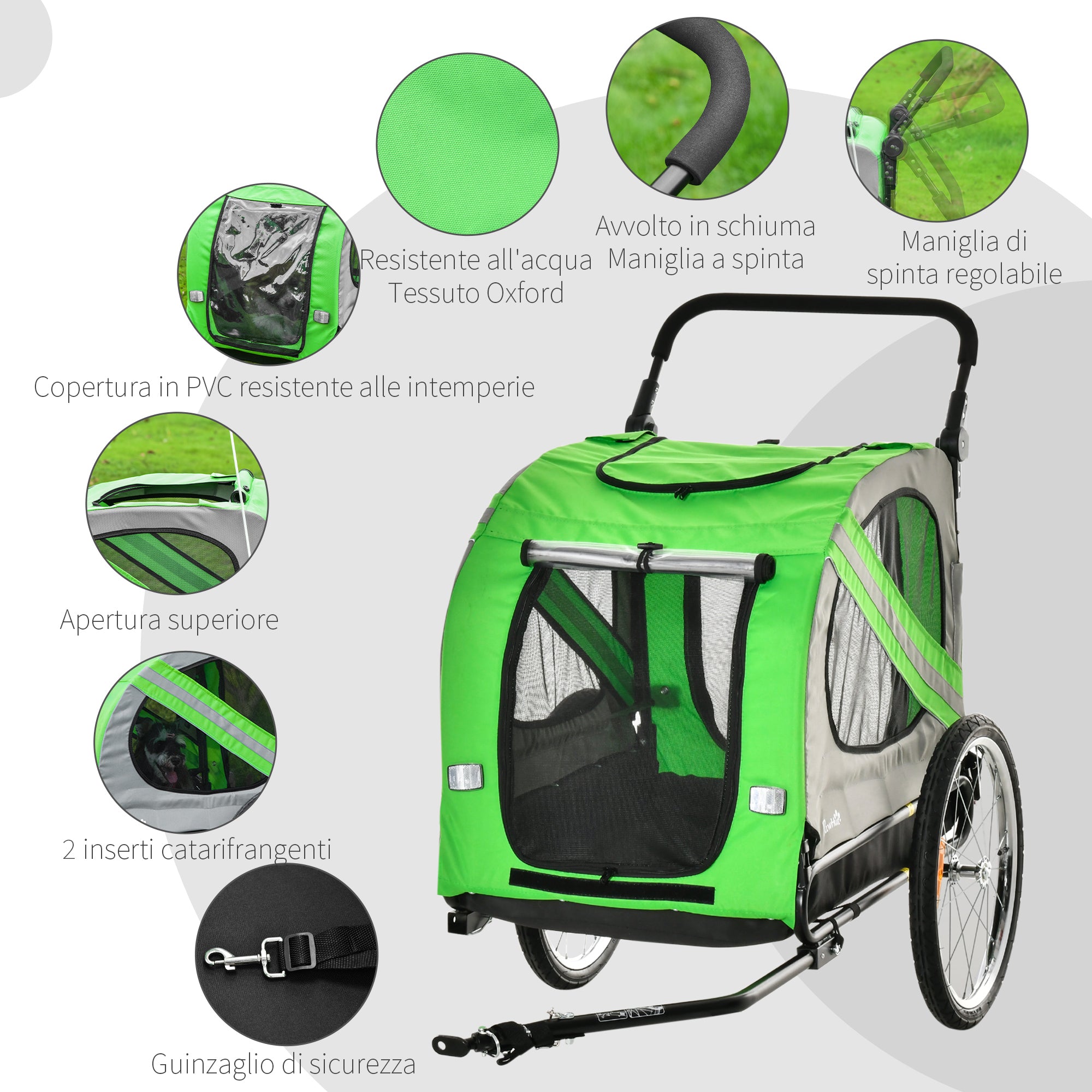PAWHUT Bike trailer and dog stroller 2 in 1 in steel and Oxford fabric with cathi -frantic, green - Borgè