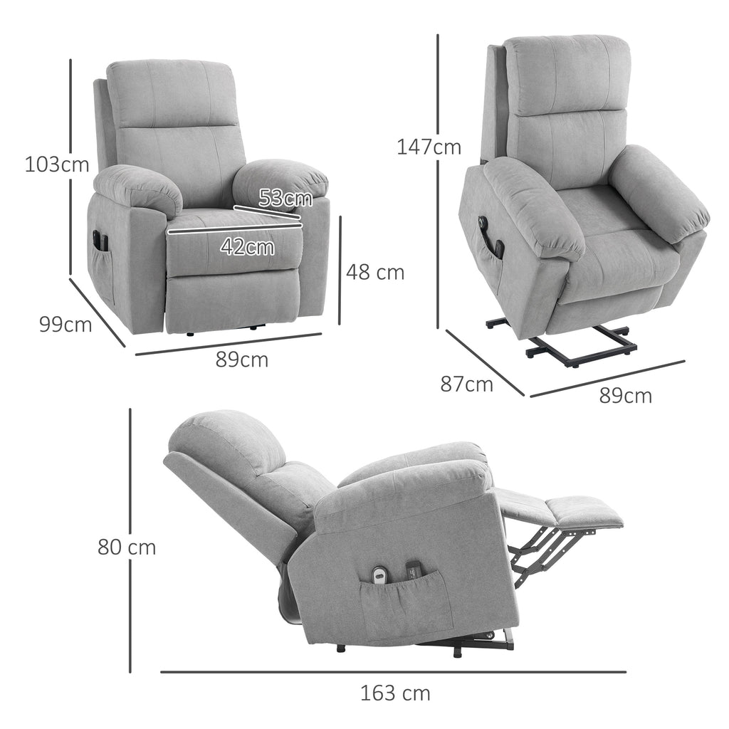 135° Reclining Lift Chair with 8 Massage Points and Footrest, 89x99x103 cm, Light Grey