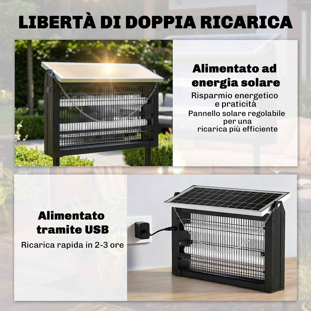 Outsunny Solar-Powered Outdoor Mosquito Lamp with Protective Net, 45x18x90 cm, Black