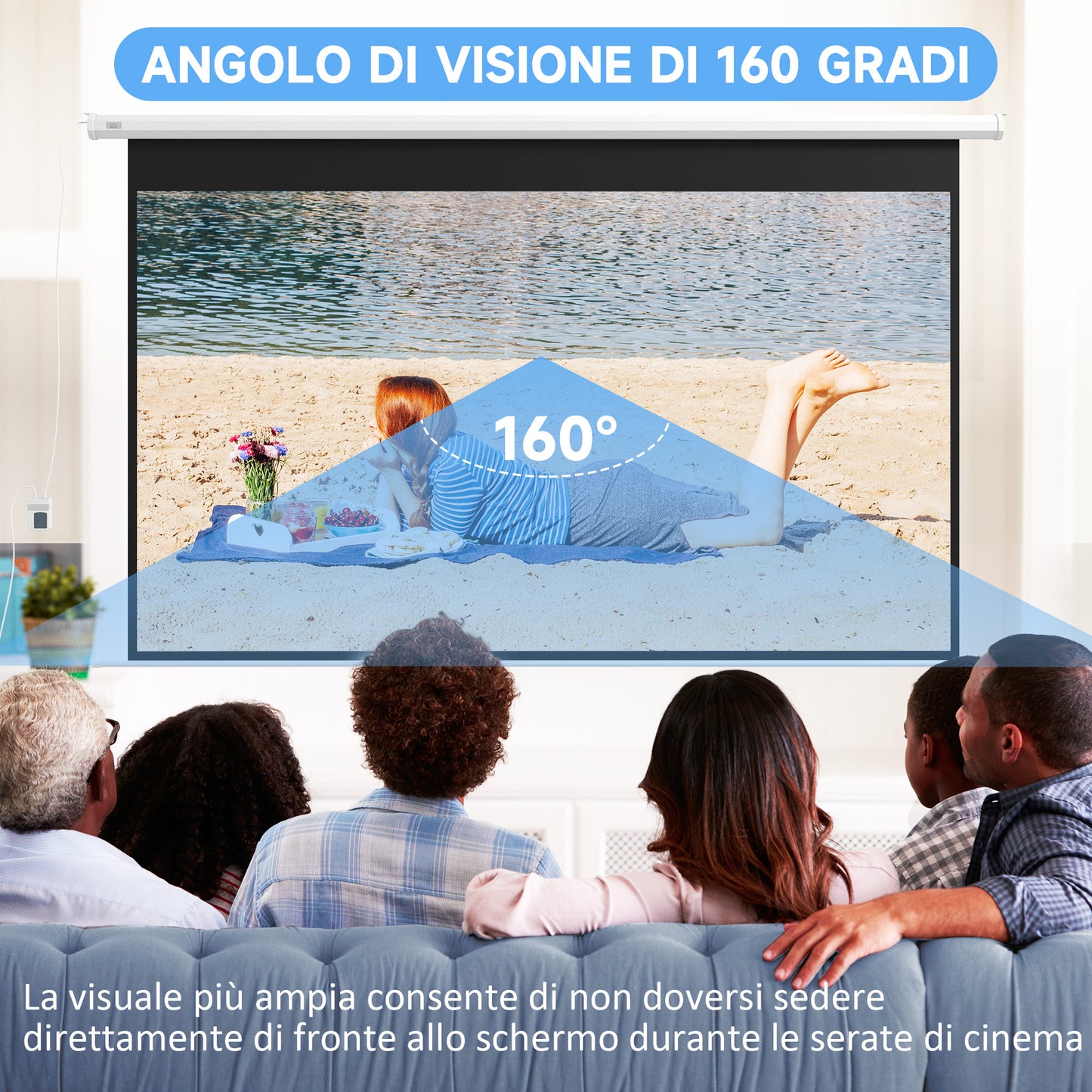 Motorized Projector Screen 120" 16:9  with Remote Control, Wall and Ceiling Mount, White