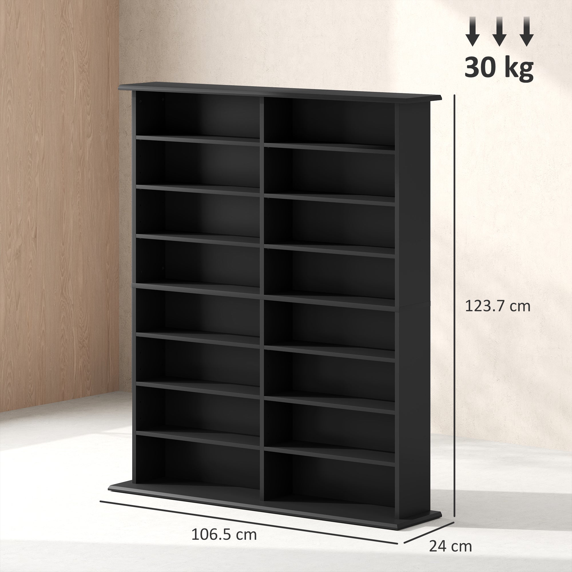 16-Tier Modern Design Wooden CD Bookcase Cabinet, 106.5x24x123.7 cm, Black