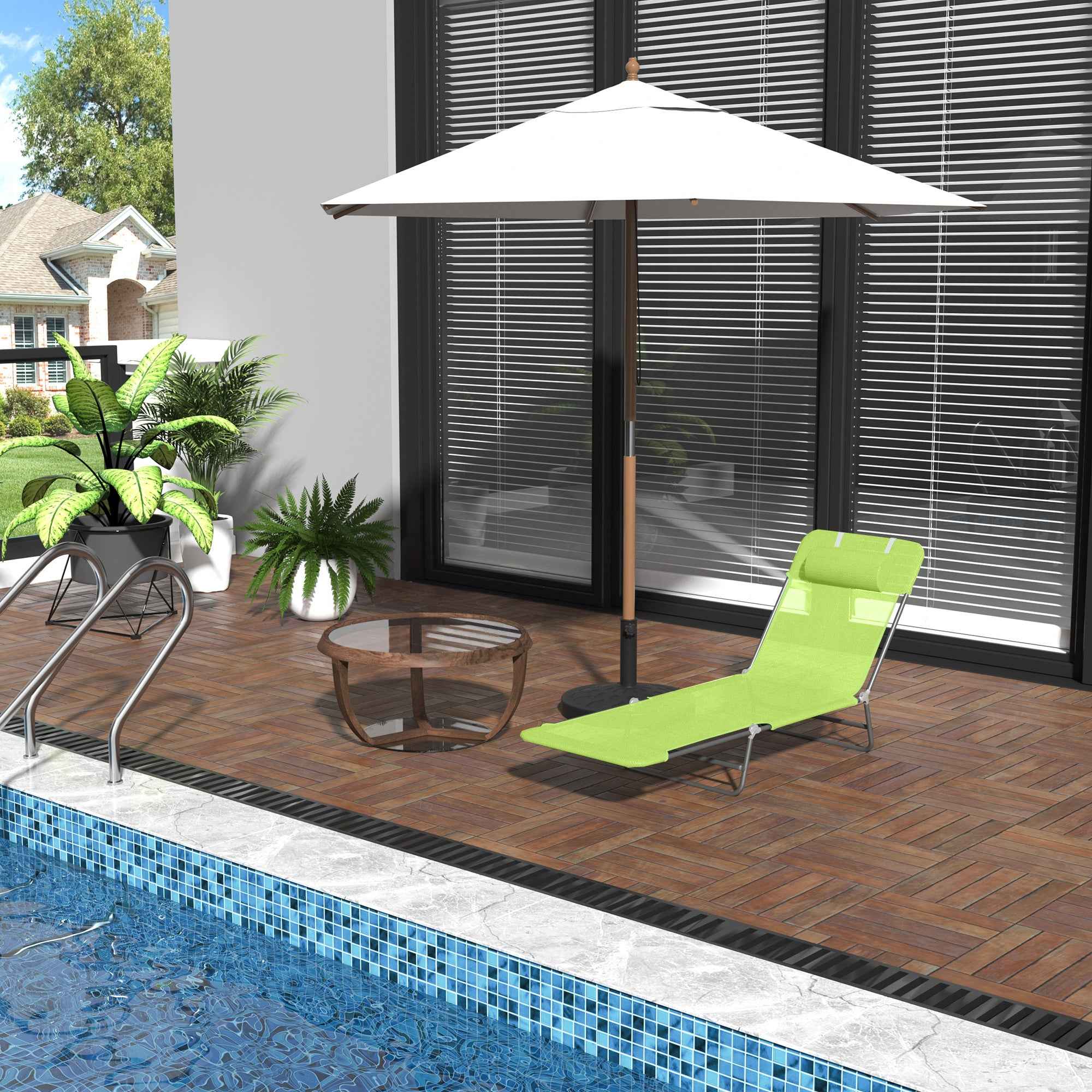 Outsunny Folding Sun Lounger with Reclining Backrest and Cushion, 182x56x24.5cm